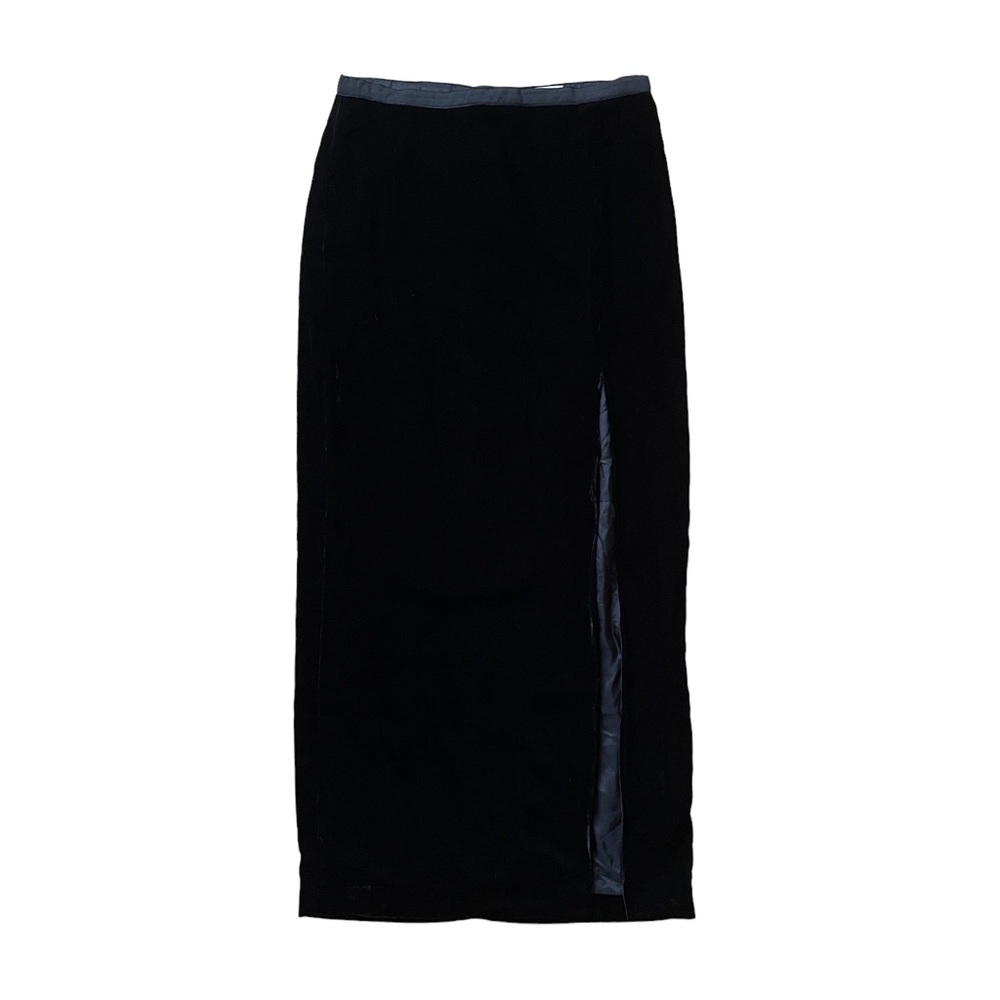 Vintage Black Velvet Maxi Skirt with Side Slit Small Medium